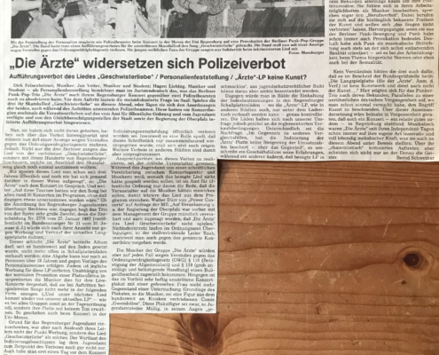 Die Ärzte im Polizeiverhör / Mittelbayerische Zeitung 03. April 1987